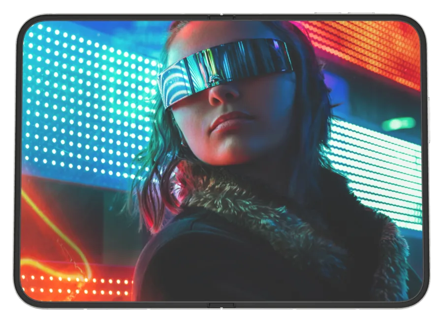 Dark Cyberpunk 7 shown on iPhone Duo