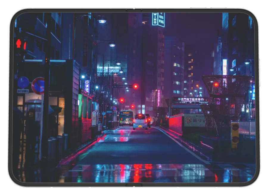 Dark Cyberpunk 9 shown on iPhone Duo